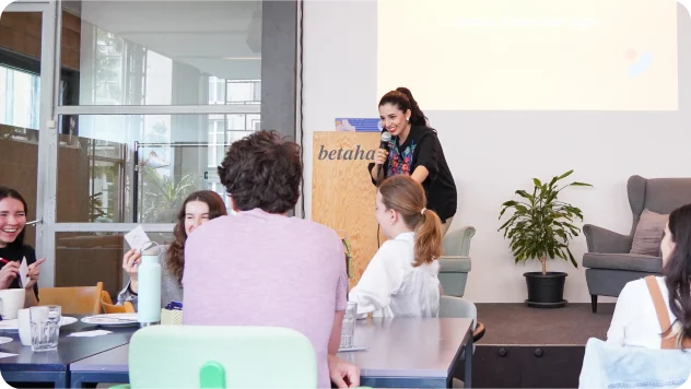 Gaby speaking to a group at betahaus