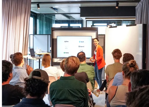 Gaby speaking to a full room at a startup programme